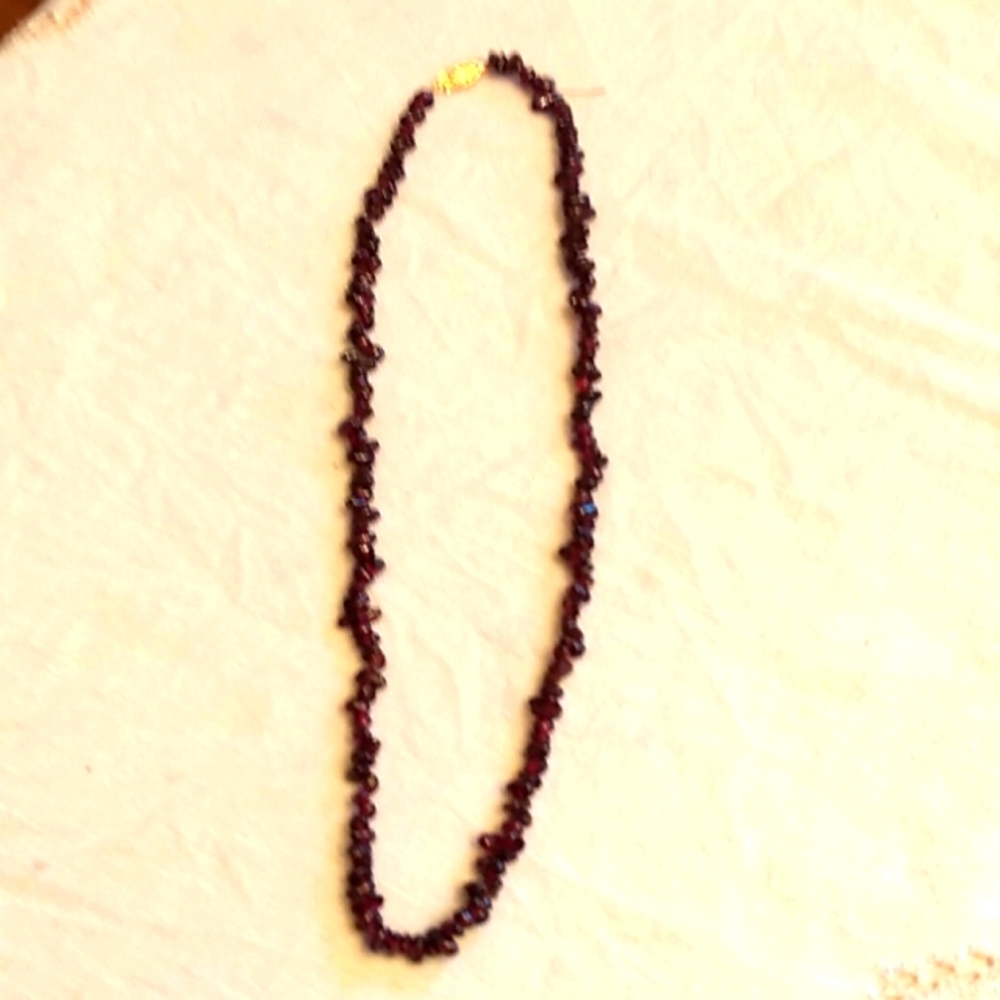 Natural Garnet Necklace; 14K closure